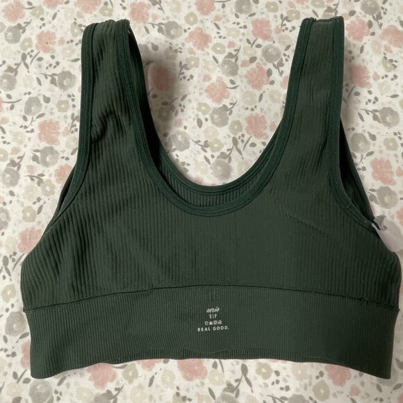 aerie SMALL Ribbed Sports Bra / Top - Dark Green - removable pads included - Picture 6 of 11
